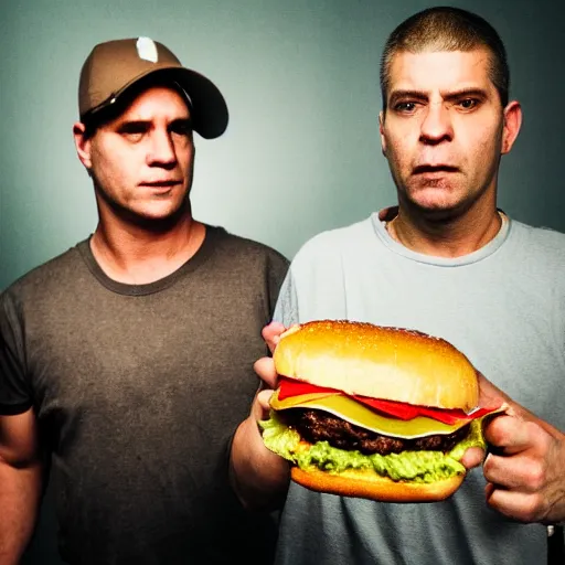 Image similar to high resolution photograph of John Joseph, the singer of the Cromags eating a cheeseburger