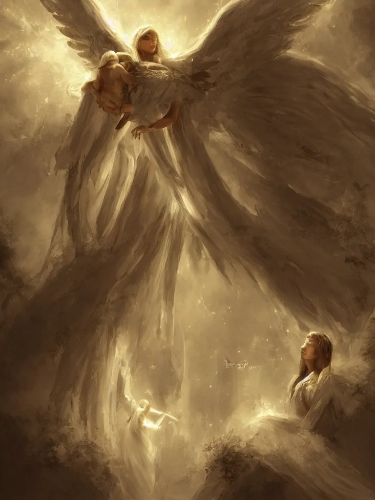 Image similar to angels, beautiful light, wings, by disney concept artists, blunt borders, rule of thirds