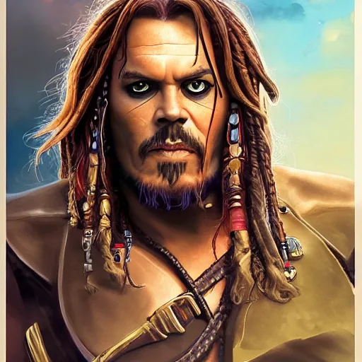 Image similar to thanos as jack sparrow, highly detailed, trending on artstation