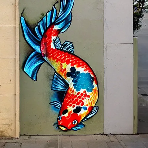 Prompt: a beautiful koi fish in the style of street art