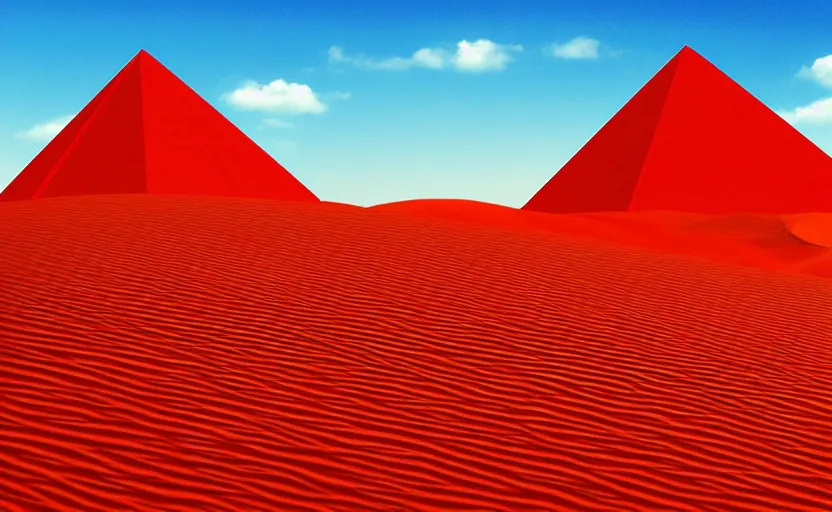 Prompt: red dunes with pyramids, digital art, trending