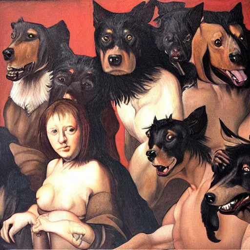 Prompt: detailed painting of a hellhound crew in caravaggio style painting