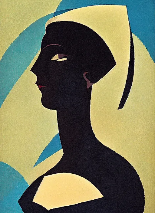 Prompt: a portrait of a lady by aaron douglas