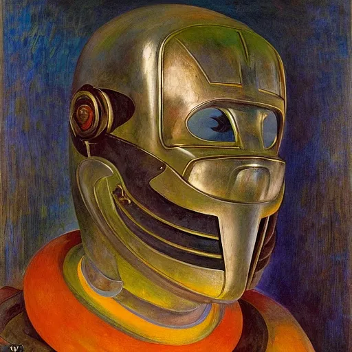 Prompt: the last guest in her robot mask, by Annie Swynnerton and Diego Rivera, symbolist, dramatic lighting, elaborate geometric ornament, god rays, soft colors,smooth, sharp focus, extremely detailed