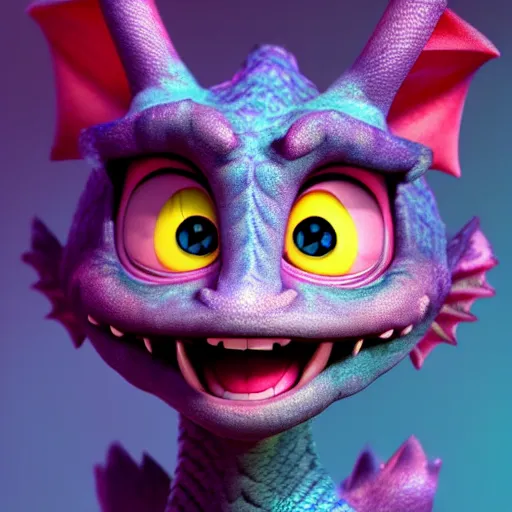 Prompt: a cute little baby dragon, portrait, pixar style, extremely realistic photo, heaven background, cinematic lighting, award winning creature portrait photography