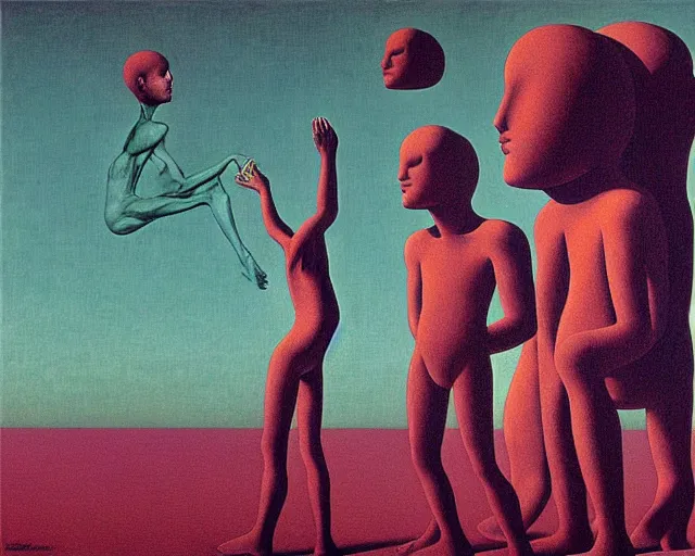 Image similar to tangled hierarchies by Magritte, Beksinski, and Keith Haring