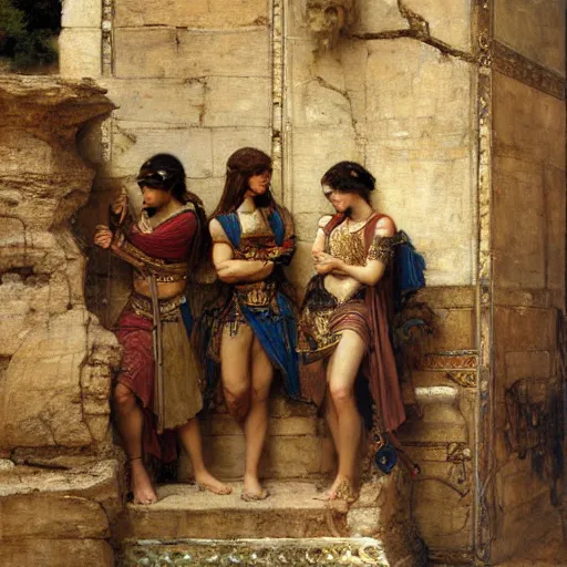 Image similar to orientalist painting of a group of adventurers in a sandstone ruin dungeons and dragons intricate artwork by john william waterhouse and Edwin Longsden Long and Theodore Ralli and Henryk Siemiradzki. high detail 8k