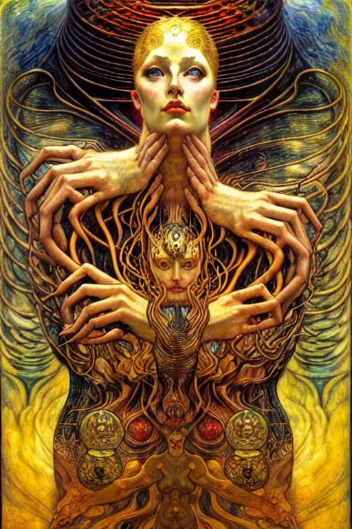 Image similar to Divine Chaos Engine by Karol Bak, Jean Delville, William Blake, Gustav Klimt, and Vincent Van Gogh, symbolist, visionary