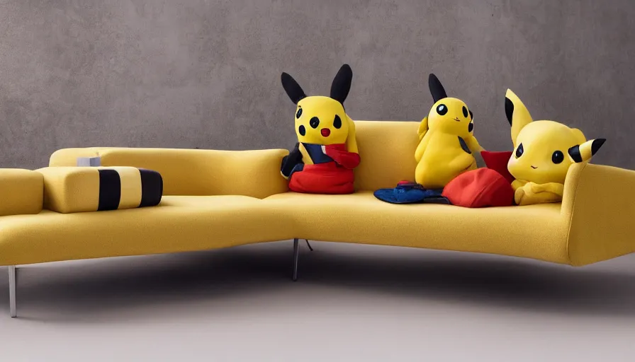 Image similar to product photo sofa in style of pikachu