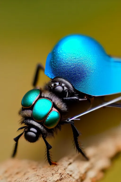 Image similar to high quality macro robot metallic tachinid fly! gorgeous highly detailed hannah yata elson peter cinematic turquoise lighting high quality low angle hd 8k sharp shallow depth of field