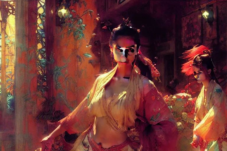 Image similar to wuxia, summer, neon light, painting by gaston bussiere, craig mullins, j. c. leyendecker