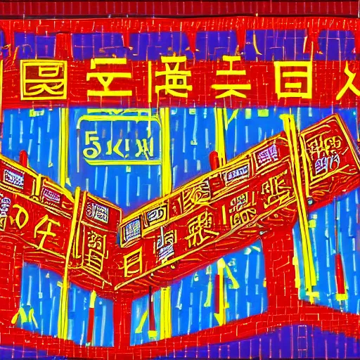 Prompt: chinese surgery operating table, in the style of daniel johnston and outsider art, 8k, line brush, overlaid with traditional chinese neon adverts