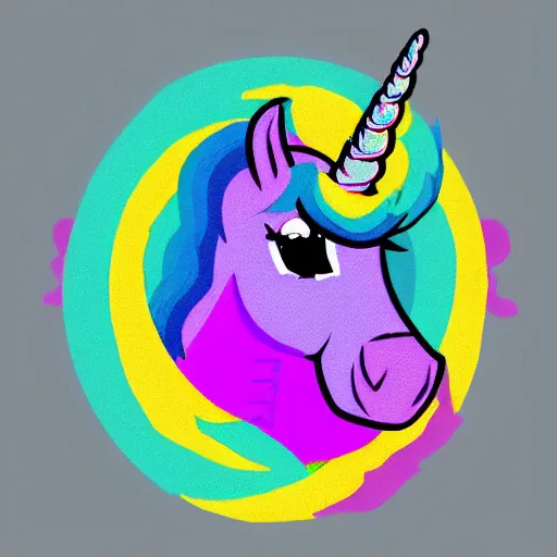 Prompt: Rainbow Robot Unicorn profile picture for social media sites. Limited palette, crisp vector lines