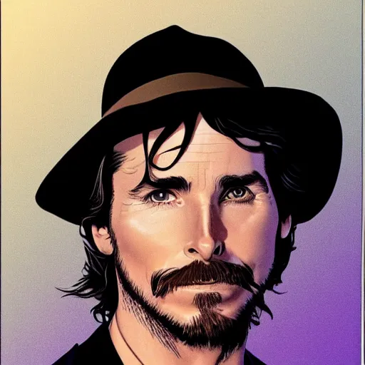 Image similar to christian bale retro minimalist portrait by jean giraud, moebius starwatcher comic, 8 k