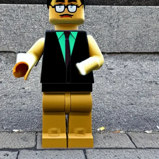 Image similar to the philosopher Edmund Husserl, standing in a sidewalk in Berlin, made out of legos, photo realistic