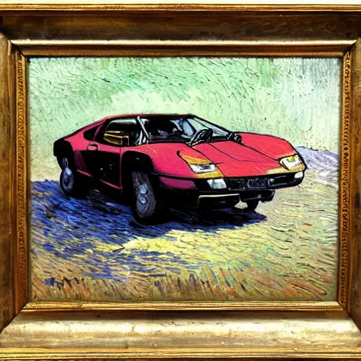 Prompt: a beautiful oil painting of a monkey in a lamborghini, 8k , award winning , made in 1800's , old , painted by vincent van gogh