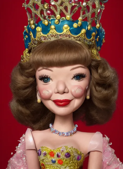 Prompt: closeup face profile portrait of tin toy shirley maclaine as a fairytale princess wearing a crown eating cakes, bikini, depth of field, zeiss lens, detailed, symmetrical, centered, fashion photoshoot, by nicoletta ceccoli, mark ryden, lostfish, breathtaking, 8 k resolution, extremely detailed, beautiful, establishing shot, artistic, hyperrealistic, octane render