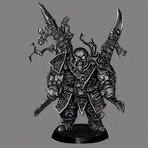 Image similar to chaos dwarf smith from warhammer fantasy : : head and torso portrait drawing