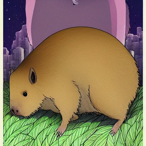 Image similar to a beautiful illustration of a capybara tokyo ghoul by studio ghibli, new contemporary art, comic book illustration, anime, my neighbor totoro