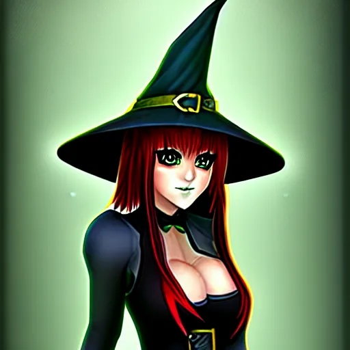 Prompt: fantasy rogue female, witch hat, forest, anime art