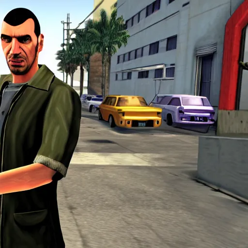 Image similar to niko bellic as a character in GTA vice city, game screenshot