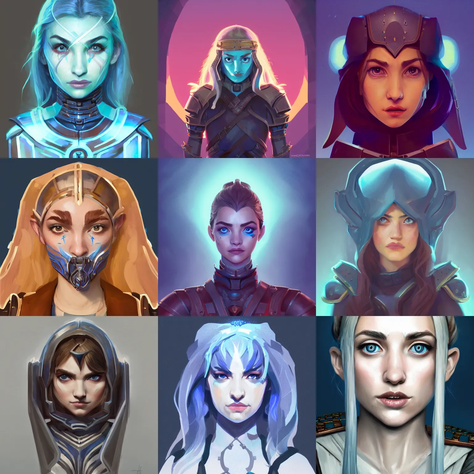 Prompt: front facing symmetrical centered painted portrait, headshot of Imogen Poots as a D&D Paladin, RPG character avatar, Wild Blue Studios, Arcane concept art, Dauntless concept art, global illumination lighting, Pixar, trending on artstation, by Katie De Sousa,Penpen Gao, ilya kuvshinov, rossdraws