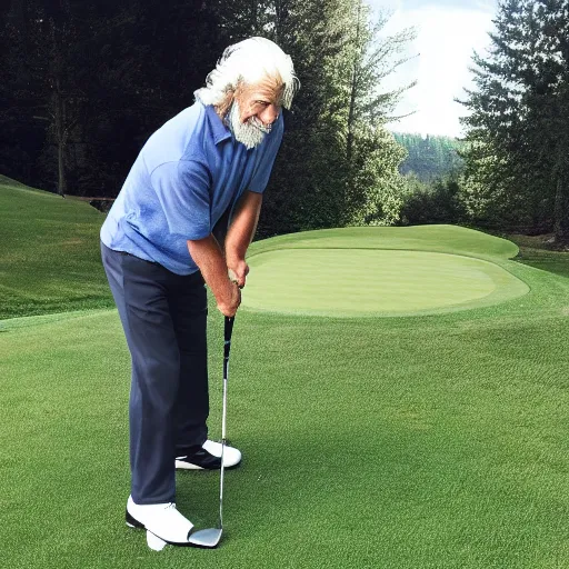 Image similar to photo of gandalf playing golf with frodo