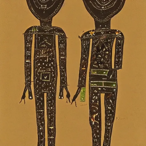 Prompt: Sirius A and Sirius B, Painting by the Dogon people of Mali