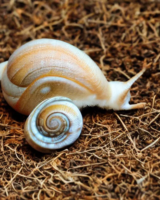 Image similar to snail rabbit, fluffy and unique, bizarre, high detail