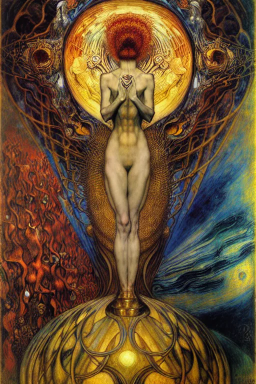 Image similar to Divine Chaos Engine by Karol Bak, Jean Delville, William Blake, Gustav Klimt, and Vincent Van Gogh, symbolist, visionary