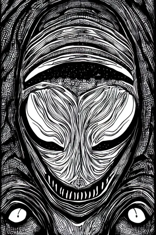 Image similar to alien face black and white illustration