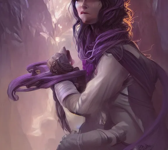 Image similar to Attractive Tiefling Druid, She has light brown skin, dark purple hair, and silver eyes full body, dungeons and dragons portrait, highly detailed, digital painting, artstation, concept art, sharp focus, illustration, art by artgerm and greg rutkowski and alphonse mucha