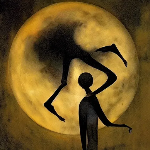 Image similar to looking at the full moon, ghost leaving the body, dave mckean