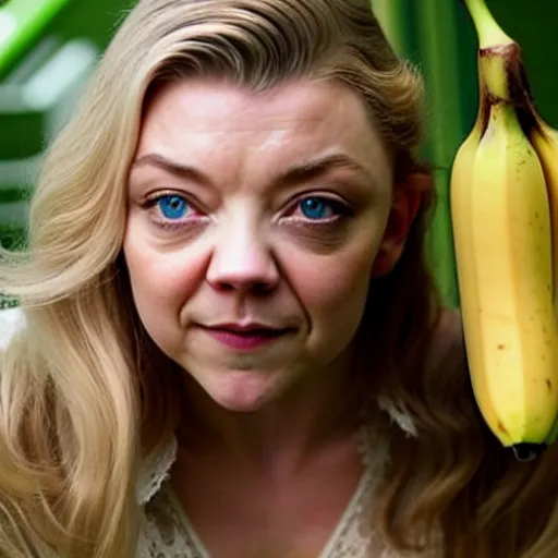 Prompt: natalie dormer finds shelter in a banana