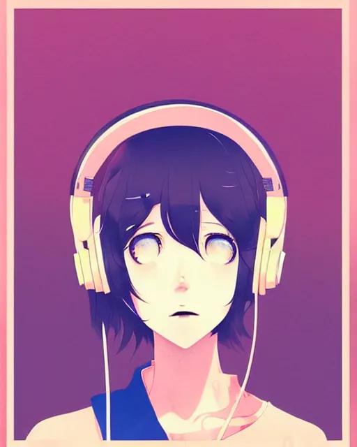 Image similar to girl wearing headphones, city background, very anime!!! anime!! intricate details, pleasing pastel colors, poster background, art by conrad roset and ilya kuvshinov