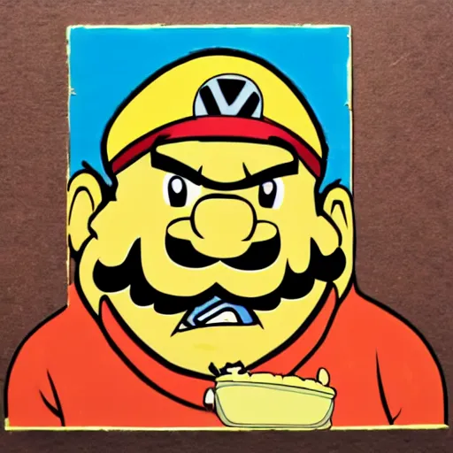 Image similar to wario eating a hot dog stencil art