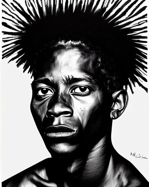 Image similar to A extremely ultra highly detailed majestic hi-res beautiful immaculate head and shoulders award winning painting stunning portrait masterpiece of the face of a strong black african man by Jean-Michel Basquiat, 8k, high textures, ultra hyper sharp, insanely detailed and intricate, super detailed, 8k HDR ultra high quality