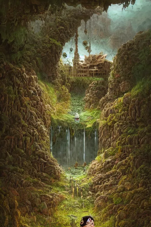 Image similar to bjork by hubert robert and lee madgwick and roger dean and jacek yerka, dan mumford and alex grey style, soft lighting, 4 k hd wallpaper illustration character design concept joy atmospheric lighting