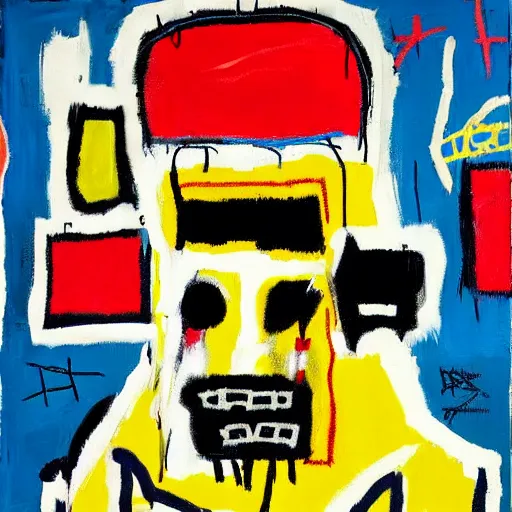 Image similar to basquiat oil painting of robot sneakers, balenciaga,