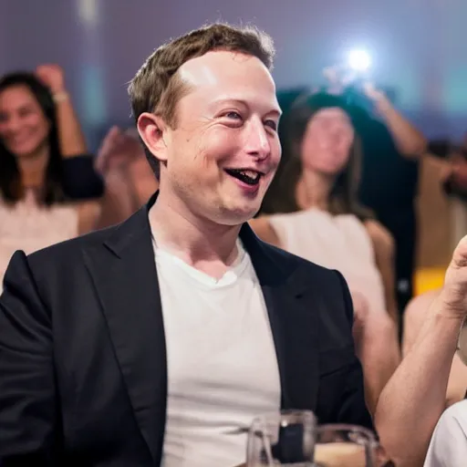 Image similar to elon musk & mark zuckerberg giggling while attending a private pajama party for celebrities only. cinematic 8 k, depth of field, bokeh.