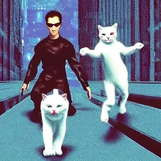 Image similar to cats in the matrix movie style