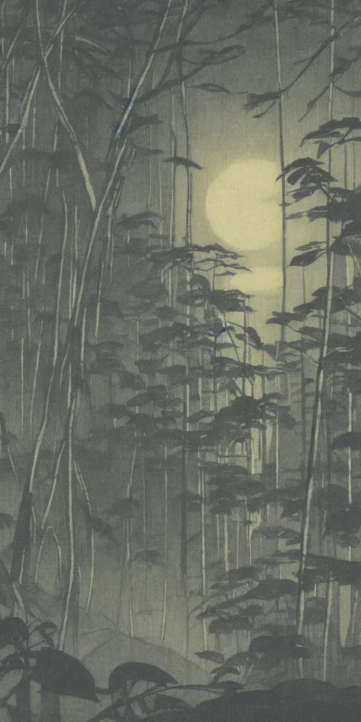 Image similar to rainforest at night by ohara koson, 1 9 1 0