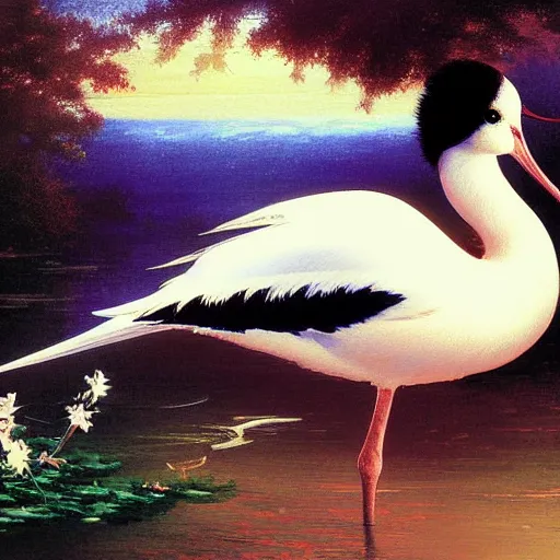 Image similar to a beautiful painting by japanese sharp avocet werk angle lily raisin aroma, by Albert Bierstadt and Ross Tran and Albert Bierstadt, rococo, pixel perfect, Marvel Comics