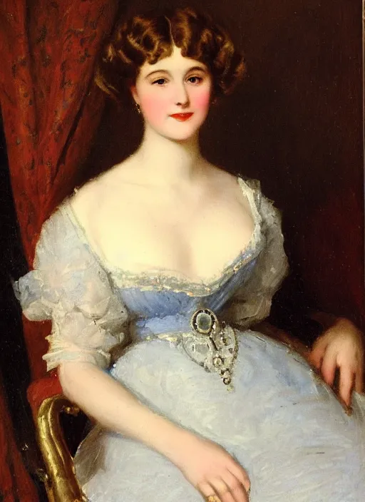 Prompt: a portrait of a pretty young lady by alfred parsons