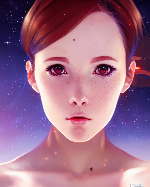 Image similar to portrait Anime space cadet girl Anna Lee Fisher anime cute-fine-face, pretty face, realistic shaded Perfect face, fine details. Anime. realistic shaded lighting by Ilya Kuvshinov Giuseppe Dangelico Pino and Michael Garmash and Rob Rey, IAMAG premiere, aaaa achievement collection, elegant freckles, fabulous