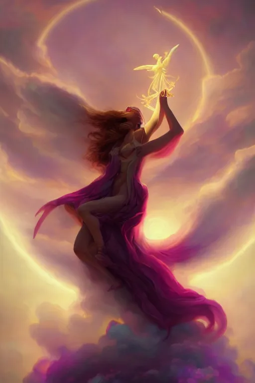 Prompt: angel of the sun by Peter mohrbacher, hyper realistic, octane render, stardust in atmosphere, black and purple rose petals , realistic hair, award winning artwork, trending on artstation, high quality printing, fine art with subtle redshift rendering