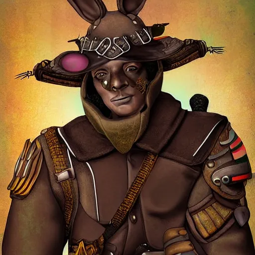 Image similar to digital art portrait of a fantasy rabbit soldier by kyle ferrin