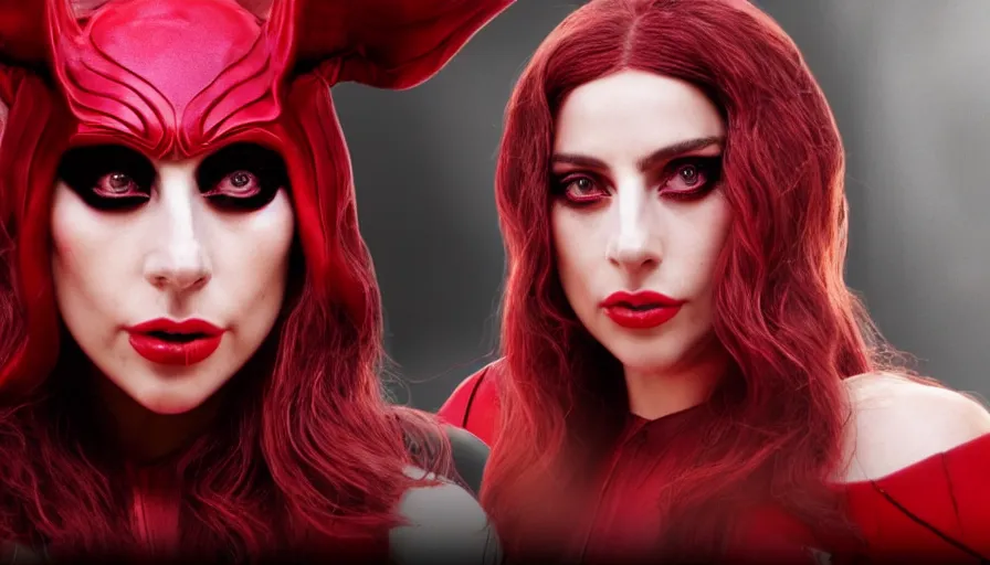 Image similar to screenshot of lady gaga as the scarlet witch in wandavision High resolution. Highly detailed. Dramatic. 8k.4k.