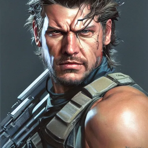 Prompt: epic portrait of solid snake from metal gear, detailed, digital painting, artstation, concept art, donato giancola, joseph christian leyendecker, wlop, boris vallejo, breathtaking, high details, extremely detailed, establishing shot, artistic, hyper realistic, octane render