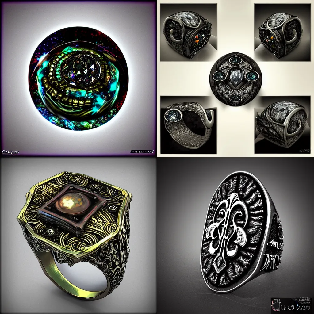 Prompt: epic fantasy ring designed by HP Lovecraft, studio lighting, digital art